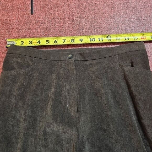 J. Jill Stretch Microsuede Dress Pants Sz 14 Brown High Waist Ankle Slit Neutral - Picture 10 of 13